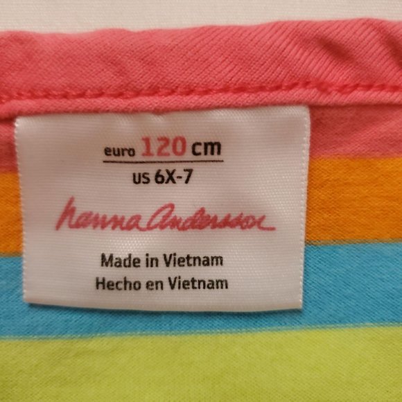 Hanna Anderson Kids Girl's Rainbow Stripe Ruffled Play Dress Size US 6X-7 - Picture 5 of 9